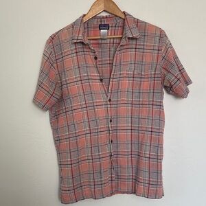 Patagonia Peach Plaid Button Down Shirt